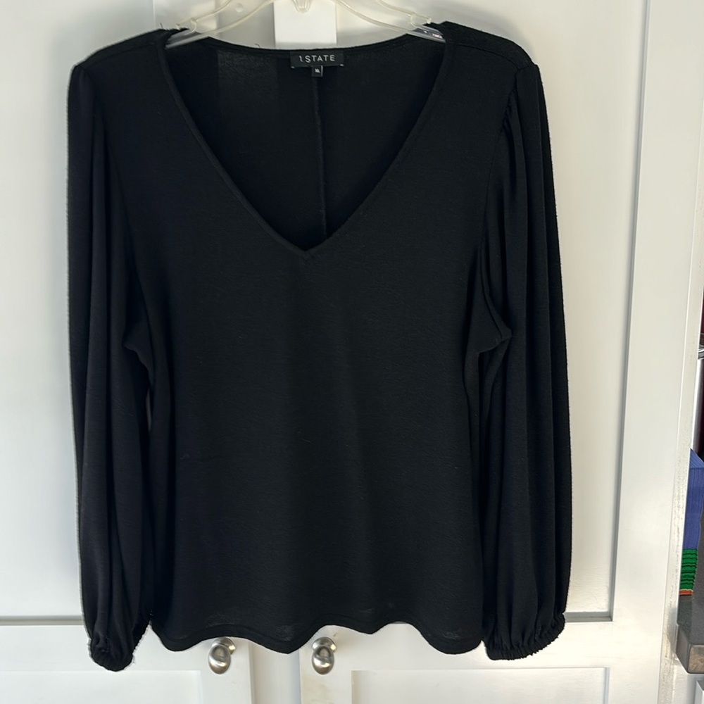 1. State Black V-Neck long sleeve Sweater